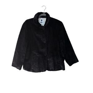 GAP Curly Lamb Faux Cropped Jacket Black XL Satin Blue Lining Vintage Inspired